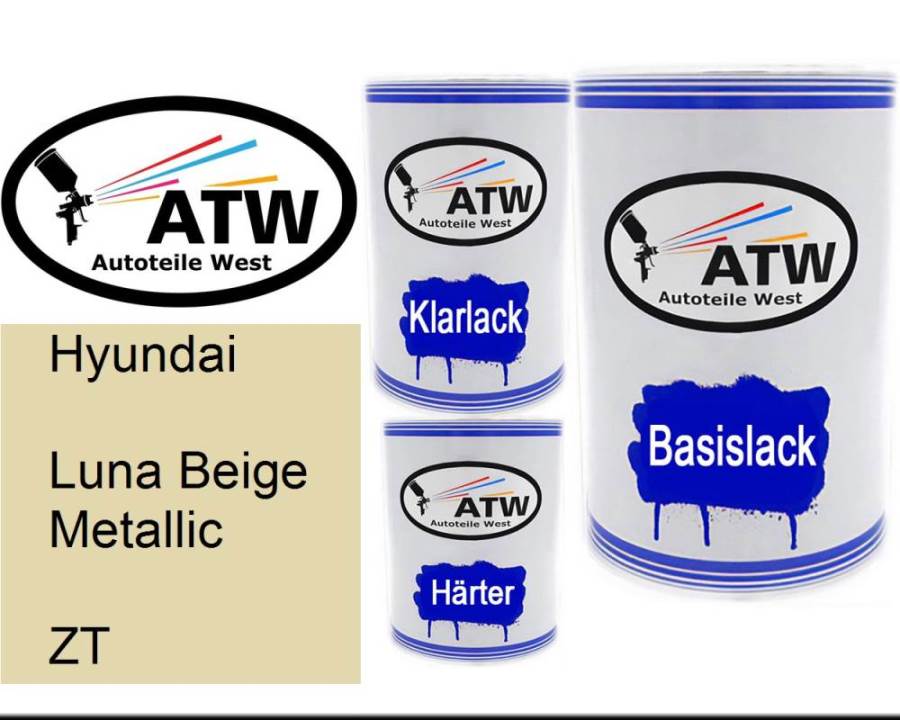 Hyundai, Luna Beige Metallic, ZT: 500ml Lackdose + 500ml Klarlack + 250ml Härter - Set, von ATW Autoteile West.
